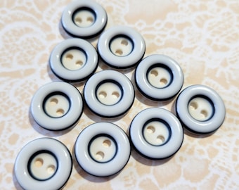 10 White & Blue Vintage Buttons 9/16 Inch 15mm