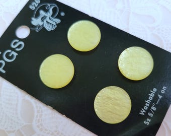 4 Bright Yellow Vintage Shank Buttons 5/8 Inch (15mm) PGS Button Card