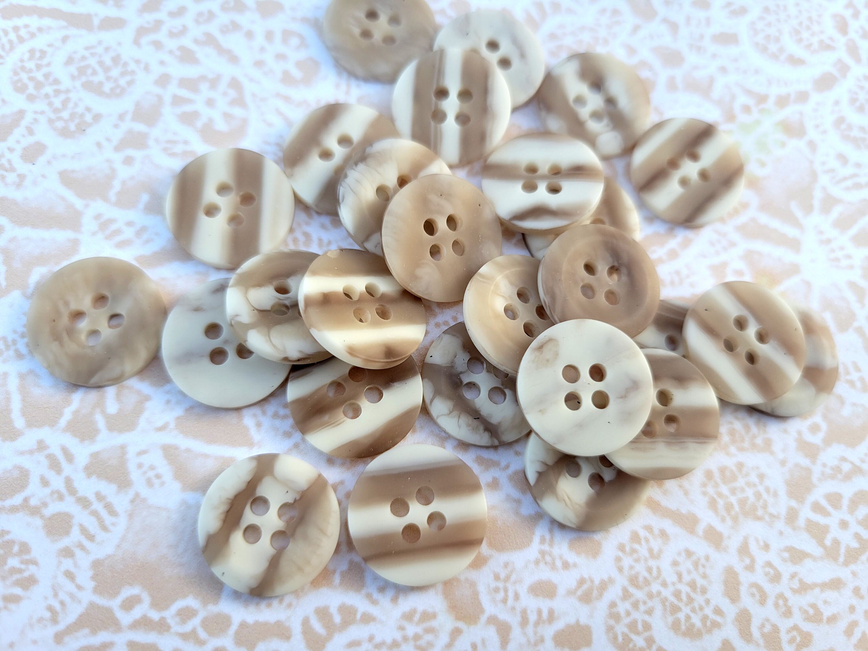 10 Vintage Tan and Cream Striped Buttons 5/8 Inch (14mm) Sew 