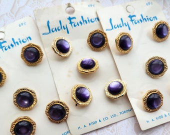 5 Purple & Gold Vintage Buttons 9/16 Inch 15mm Lady Fashion Button Card