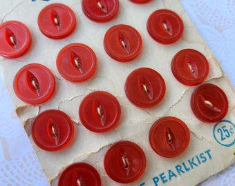 16 Red Vintage Cat Eye Buttons 1/2 Inch Luckyday Button Card