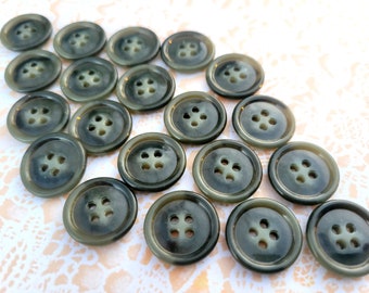 10 Dark Green Vintage Buttons 3/4 Inch 18mm 4 Hole Buttons Sew Thru