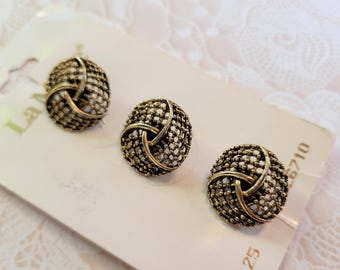 3 Antique Gold Metal Vintage Buttons 5/8 Inch 16mm La Mode