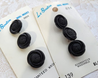 6 Black Fancy Vintage Shank Buttons 5/8 Inch 15mm Le Bouton Button Card