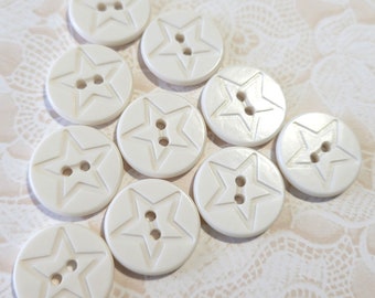 10 White Star Vintage 2 Hole Sew Thru Buttons 9/16 Inch 14mm Novelty Buttons
