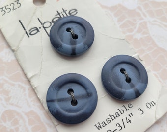 3 Blue 2 Toned Vintage Buttons 3/4 Inch 19mm La Petite Button Card