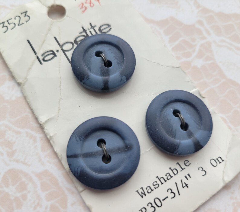 3 Blue 2 Toned Vintage Buttons 3/4 Inch 19mm La Petite Button Card image 1