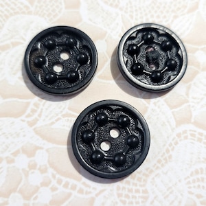 3 Black Vintage Buttons Fancy Buttons Flower Buttons 3/4 Inch