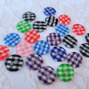 23 Gingham Buttons Red Black Blue Purple Green Pink 7/16 Inch 12mm image 4