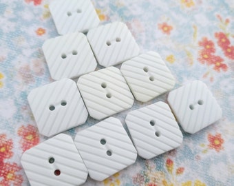 10 Big White Square Textured Vintage Buttons 3/4 Inch Sew Thru Buttons