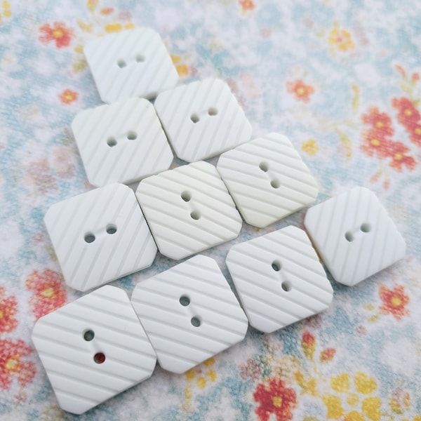 10 Big White Square Textured Vintage Buttons 3/4 Inch Sew Thru Buttons