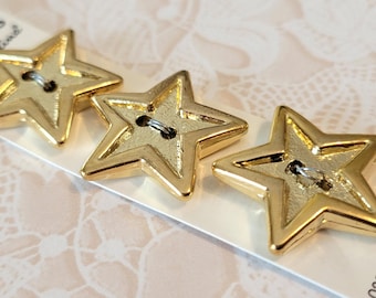 3 Gold Star Buttons 7/8 Inch 22mm Funtastics Streamline Novelty Buttons