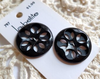 Black Flower Buttons (1 1/4 Inch), Vintage Coat Jacket Fasteners