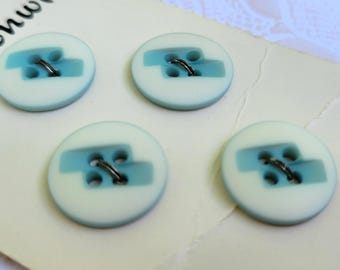 4 Blue & White 4 Hole Vintage Buttons 9/16 Inch 14mm Fashionwise