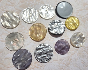 12 Shimmery Vintage Shank Buttons: White, Gray, Peach, Yellow (1-1.5 Inch)