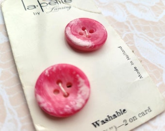 2 Pink & Whites Vintage Buttons 3/4 Inch 17mm La Petite Button Card