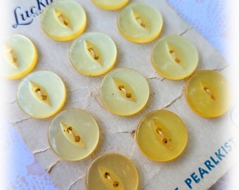 12 Yellow Vintage Cat Eye Buttons 9/16 Inch Luckyday Button Card