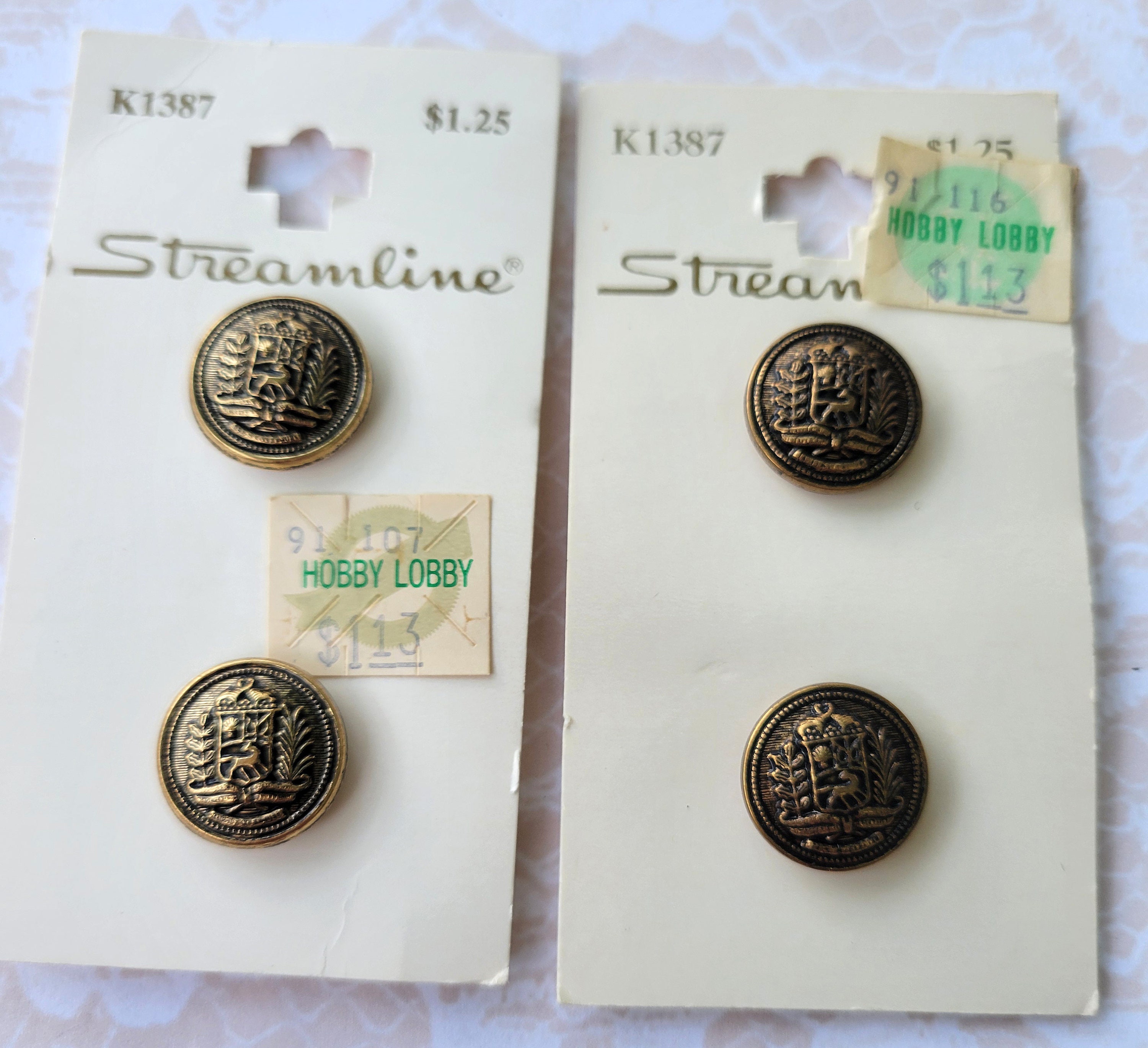 Stream Line Gold Buttons 4 Gold Metal Vintage Crest Shank Buttons 5/8 Inch 15mm Streamline ...