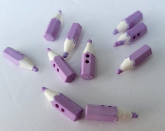10 Little Purple Pencil Buttons Vintage 3/4 Inch 17mm Novelty Buttons