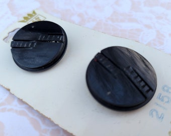 2 Black Shiny Shank Buttons Vintage 1 Inch 25mm Imperial Button Card