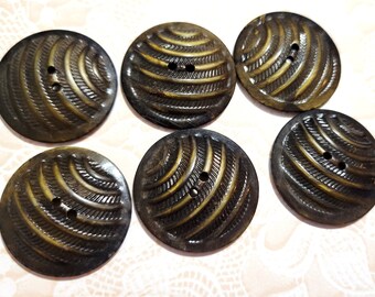 6 Brown and Gold Vintage Buttons 1 Inch Sew Thru Buttons