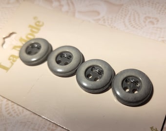 4 Gray Vintage Buttons 9/16 Inch 14mm La Mode Button Card