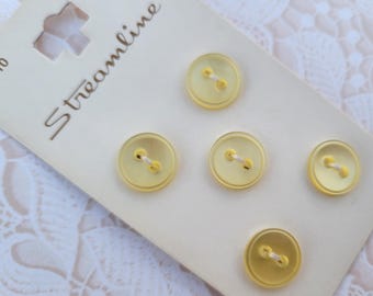 5 Light Yellow Vintage Buttons 7/16 Inch 11mm Streamline Button Card