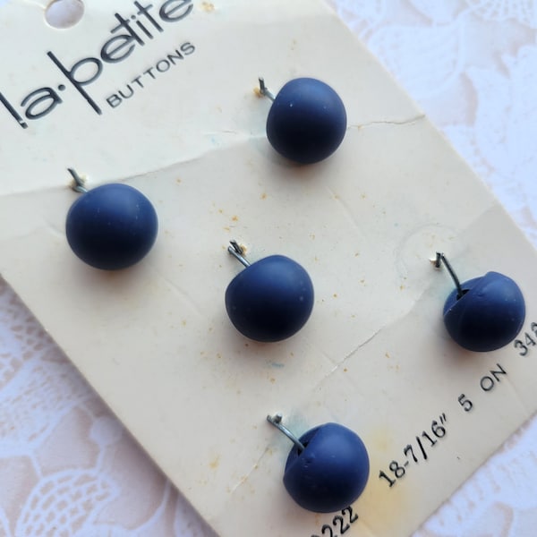 5 Navy Blue Ball Buttons 7/16 Inch 10mm La Petite Button Card