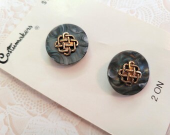 2 Green & Gold Vintage Shank Buttons 13/16 Inch 20mm Costumakers