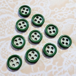 10 Small Green & White Vintage Buttons 4 Hole Sew Thru 5/16 Inch Buttons