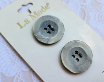 Gray Vintage 4-Hole Buttons - 3/4 Inch 19mm La Mode Carded Pair