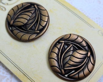Antique Bronze Leaf Buttons - Circa 1920-1940 Art Deco Style Metal Buttons