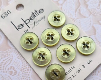 8 Green Vintage Buttons 11/20 Inch 13mm La Petite Button Card