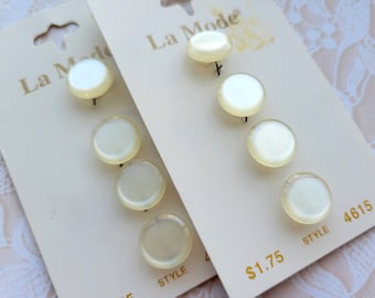 8 White Vintage Shank Buttons 7/16 Inch 11mm La Mode Button Card