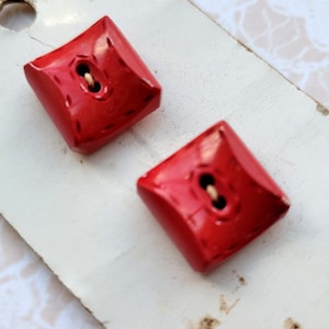 2 Red Square Vintage Buttons 5/8 Inch 16mm Imperial Button Card