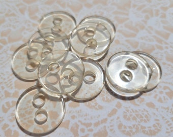 10 Clear BIG Hole Vintage Buttons 3/4 Inch