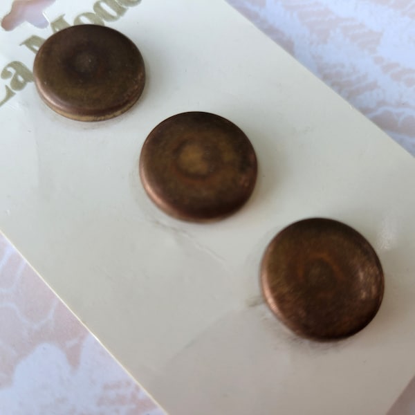 3 Copper Colored Metal Vintage Shank Buttons 9/16 Inch La Mode Button Card