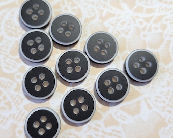 10 Black & White Vintage 4 Hole Buttons with White Rim 7/16 Inch 12mm