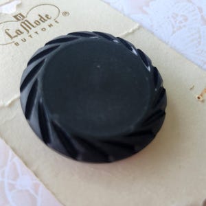 BIG Fancy Edged Black Vintage Shank Button 1 5/16 Inch 34mm La Mode Button Card
