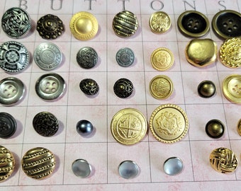 35 Vintage Metal Buttons Shank Buttons Sew Thru Buttons