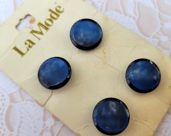 4 Navy Blue Vintage Shank Buttons 1/2 Inch 23mm La Mode Button Card