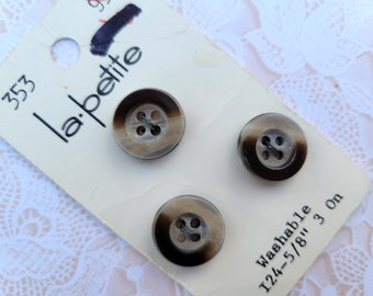 3 Brown Vintage Buttons 5/8 Inch 20mm La Petite Button Card