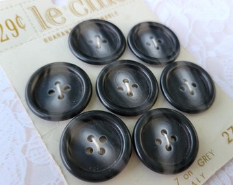 7 Dark Gray 4 Hole Vintage Buttons 7/8 Inch 21mm Le Chic Button Card Made in Italy