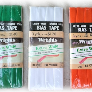 CHOICE Vintage Wrights Extra Wide Double Fold Bias Tape Emerald Green White Orange 3 Yards 1/2 Inch