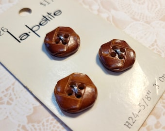 3 Brown Vintage Buttons 5/8 Inch 13mm La Petite Button Card