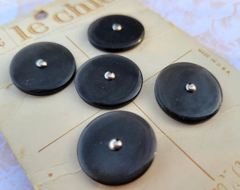 5 Dark Gray Vintage Shank Buttons 3/4 Inch 19mm Le Chic Button Card