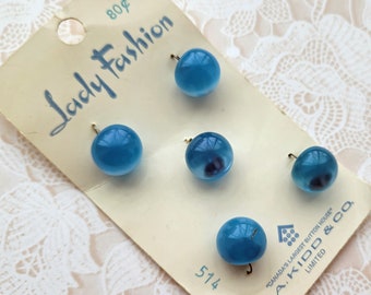 5 Sky Blue Vintage Ball Shank Buttons 1/2 Inch 13mm Lady Fashion Button Card