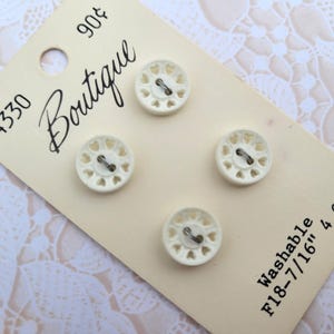 4 White Heart Punch Vintage Buttons 7/16 Inch 11mm Boutique Button Card