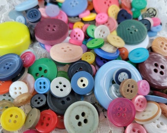 Half Cup of FUN Colorful Buttons All Sizes Shank Sew Thru Blue Yellow Green Purple Red Buttons Set 1