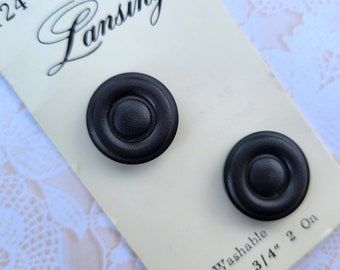 2 Black Vintage Buttons 3/4 Inch 17mm Lansing Button Card